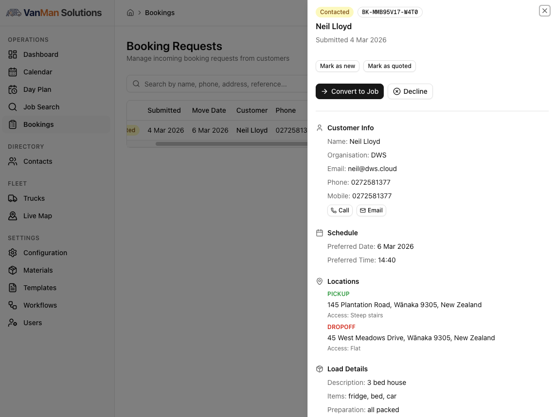 Booking management pipeline